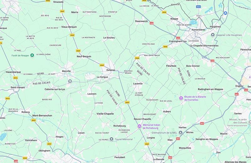 Carte de la zone d'intervention du plombier à la Gorgue